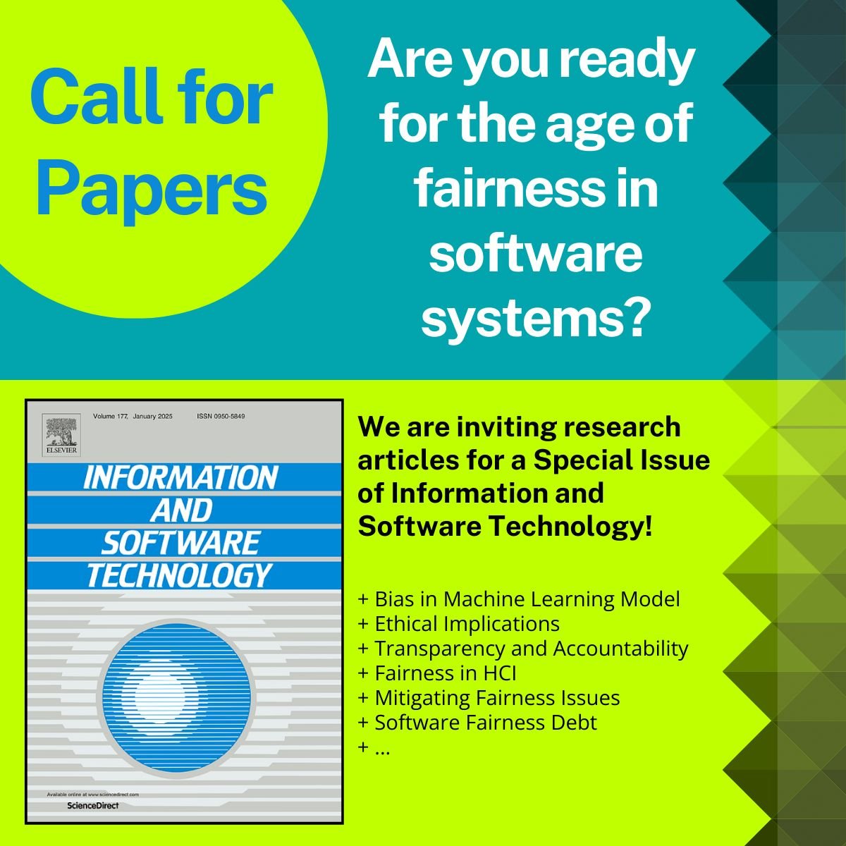 Ronnie de Souza Santos, Ph.D. (@softwaronnie) on Twitter photo Here are two opportunities you don’t want to miss: submitting a paper to the 1st <a href="/fairness_w/">Fairness Workshop</a> and the IST Journal Special Issue on Fairness in Software (shorturl.at/gLZHV). Actually, your <a href="/fairness_w/">Fairness Workshop</a> paper can be invited for an extended version! Told you. Don't miss it! Here are two opportunities you don’t want to miss: submitting a paper to the 1st <a href="/fairness_w/">Fairness Workshop</a> and the IST Journal Special Issue on Fairness in Software (shorturl.at/gLZHV). Actually, your <a href="/fairness_w/">Fairness Workshop</a> paper can be invited for an extended version! Told you. Don't miss it!