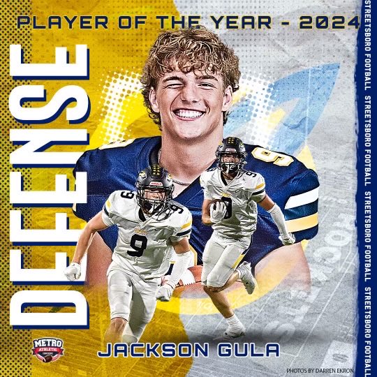 Streetsboro defensive back, Jackson Gula selected MAC Defensive Player of the Year! Congratulations Jackson!