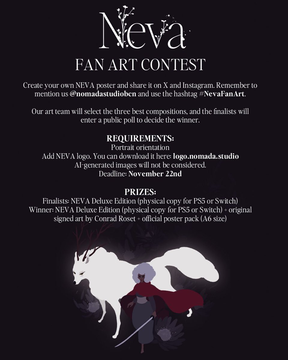 NEVA FAN ART CONTEST!

Winners will receive a copy of NEVA Deluxe Edition, that includes a physical artbook and soundtrack.  

All info on how to participate in the #NevaFanArt contest:
