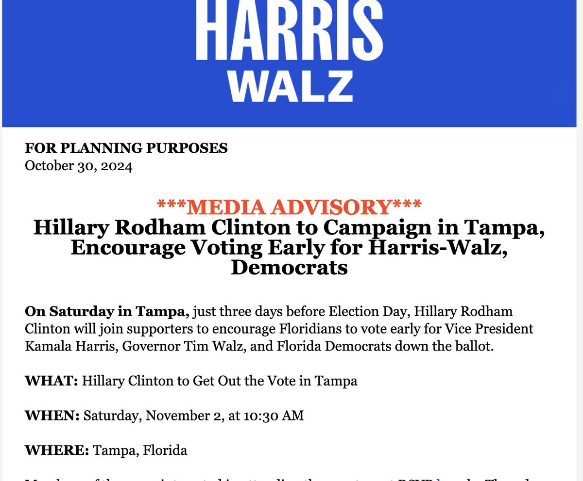 Eric_Jotkoff's tweet photo. .@HillaryClinton to campaign in 👀👀 FLORIDA👀👀 for @KamalaHarris and @Tim_Walz. 

!!!!!!!!!!!!!!!!!!!!!!!!!!!!!!!!!!!!!!!!!!!!!!!!!!! https://t.co/WLJnwBiQB4