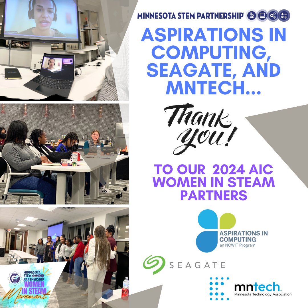 MnSTEMpartners's tweet photo. Thank you again to our partners Aspirations in Computing for another year of supporting #HighSchool BIPOC girls with their futures in STEAM! 💫 🧠
https://t.co/Yln9jmw1fG

Thank you Seagate for hosting and our amazing Leadership Coach, Dawn Johnson!
#AIC #WomeninSTEAM #BIPOC https://t.co/0o569pcper