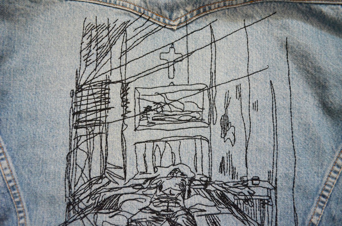 you're a drug addict lying on your back in a tijuana hotel room. 

drawn by vengeancetrail on tumblr, embroidered by me, used with permission.