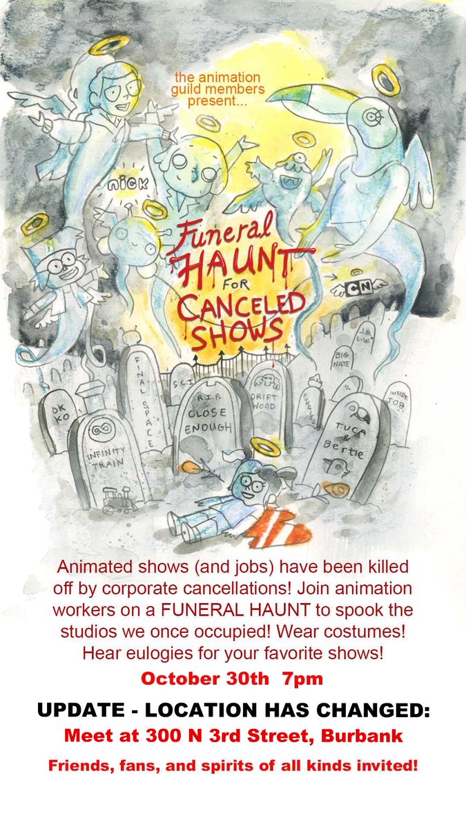 We changed the location of the funeral haunt - see you tonight in Burbank! Arrive early!! #StandWithAnimation 