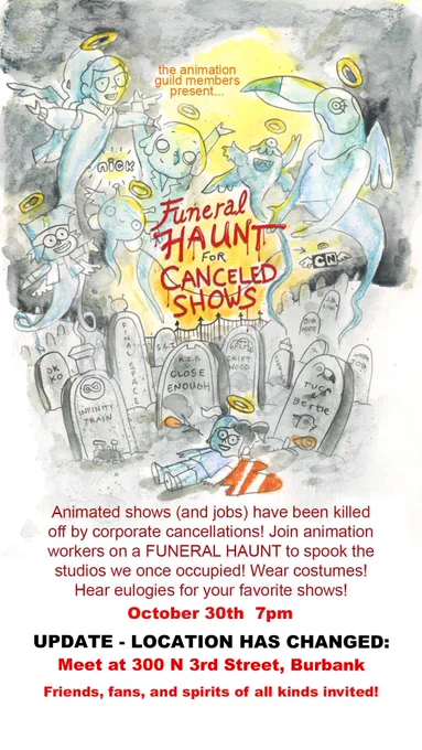 We changed the location of the funeral haunt - see you tonight in Burbank! Arrive early!! #StandWithAnimation 
