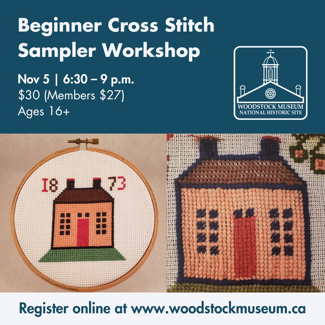 Last chance! 🧵 Register for our Beginner Cross Stitch Sampler workshop on Tuesday, Nov. 5: bit.ly/3WtzYY9

Explore vintage cross stitch samplers from the 1800s and replicate this heritage piece from the Museum's collection with Helen of BlyssStitch Designs.