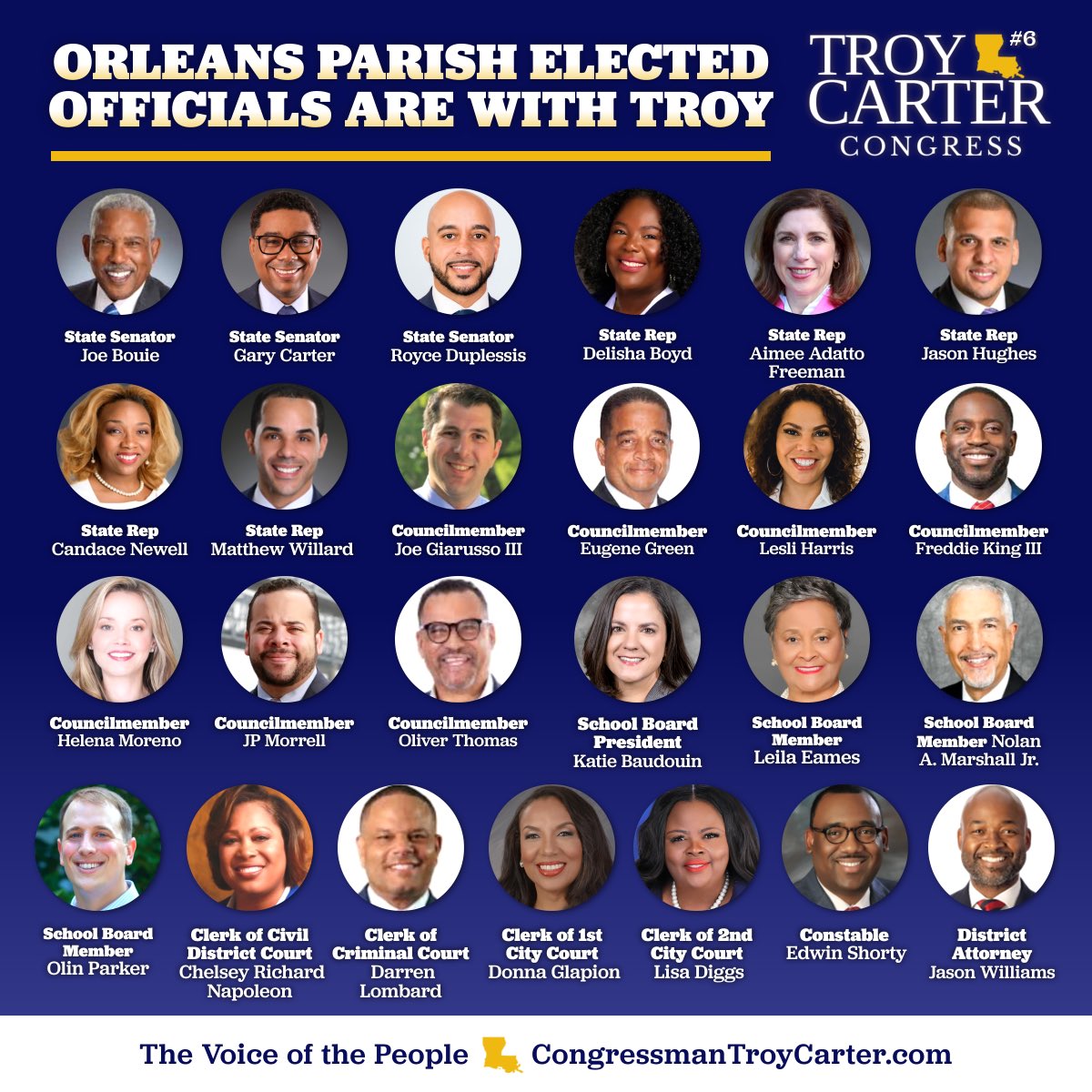 Jason Hughes (@repjasonhughes) on Twitter photo OUR Congressman has always been there for the residents of the Second Congressional District of Louisiana. He has made many promises, and he has kept them. He has delivered. That’s why we are all so proud to send <a href="/RepTroyCarter/">Congressman Troy A. Carter</a> back to Washington to continue fighting and winning! OUR Congressman has always been there for the residents of the Second Congressional District of Louisiana. He has made many promises, and he has kept them. He has delivered. That’s why we are all so proud to send <a href="/RepTroyCarter/">Congressman Troy A. Carter</a> back to Washington to continue fighting and winning!