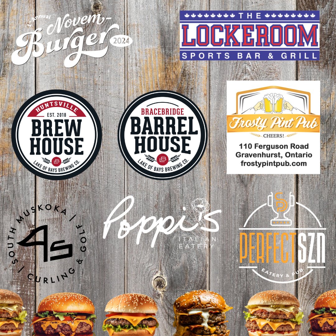 Get Ready for Novemburger!These local restaurants will be donating $2 from every burger sold to United Way Simcoe Muskoka.
Frosty Pint Pub
Perfect SZN Barrie &amp; Bradford
Lockeroom
Huntsville Brewhouse
Bracebridge Barrelhouse
South Muskoka Golf &amp; Country Club
Poppi's Italian Eatery