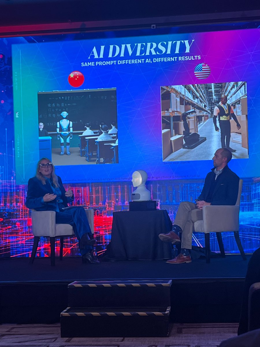 SourceCodeComms's tweet image. On to AI bias currently. This is the result of the same question - what will robots be used for - in China and the US, reflecting the bias of the humans around them.
#PRovokeGlobal