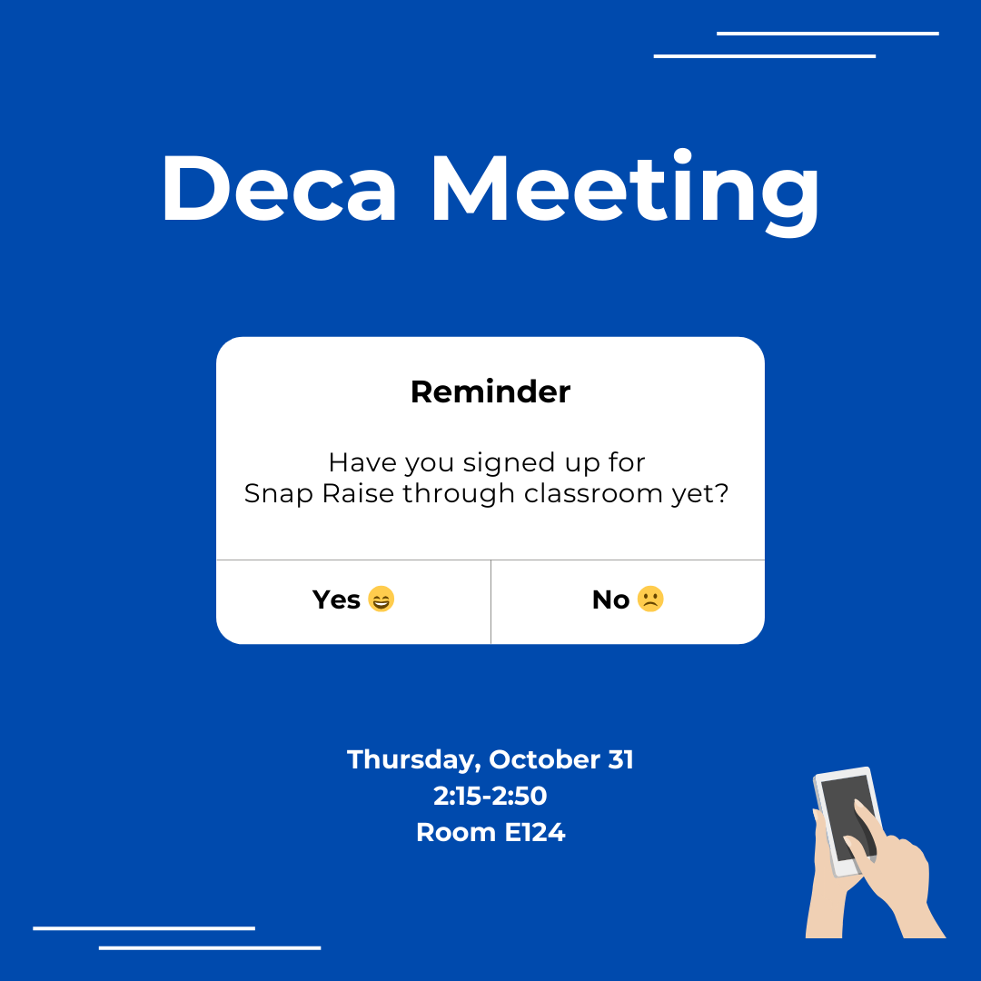 𝗗𝗲𝗰𝗮 𝗠𝗲𝗲𝘁𝗶𝗻𝗴 𝗧𝗼𝗺𝗼𝗿𝗿𝗼𝘄! 
Remember to sign up on Snap Raise, if you haven't already.