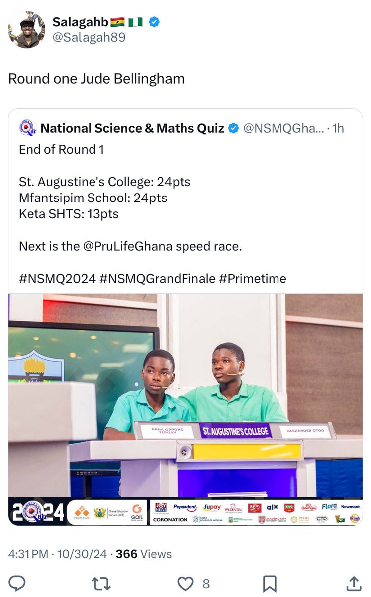 Salagah89's tweet image. BOTWE NA ONE OOO!!!!!!!! 🔴⚫️🔴⚫️🔴⚫️#botwe #NSMQFinals