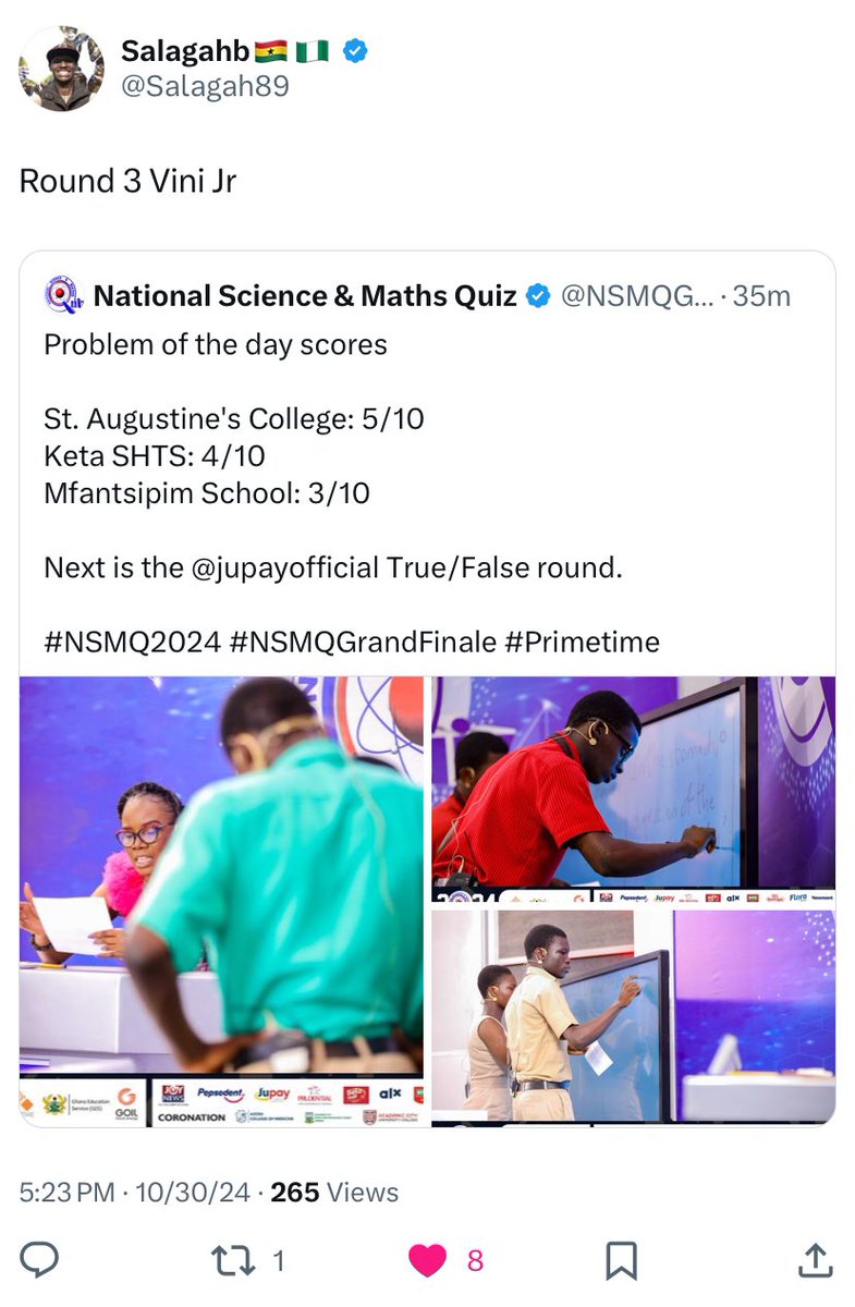 Salagah89's tweet image. BOTWE NA ONE OOO!!!!!!!! 🔴⚫️🔴⚫️🔴⚫️#botwe #NSMQFinals