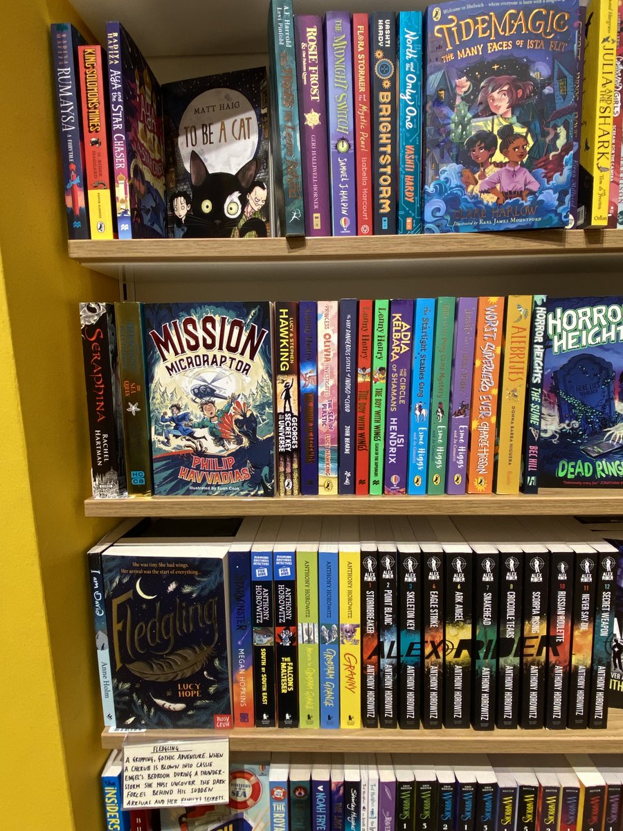 Very lovely to spot my Fledgling with a little card underneath it in <a href="/WstonesKingston/">Waterstones Kingston</a> close to two lovely agency friends @PhilipKavvadias and <a href="/clareharlow/">Clare Harlow</a>. <a href="/NosyCrow/">Nosy Crow</a>