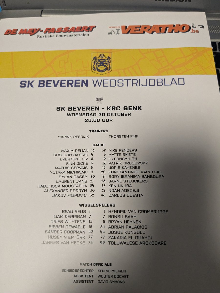 HeymanJelle's tweet photo. Thorsten Fink roteert maar liefst 7 spelers in vergelijking met vorig weekend voor bekerduel tegen SK Beveren. Waarschijnlijk met topper tegen Antwerp in het achterhoofd 
⚠️Aftrap om 20u15 ipv 20u
#skbgnk #KRCGenk #bevgnk https://t.co/BQEMcw2q3B