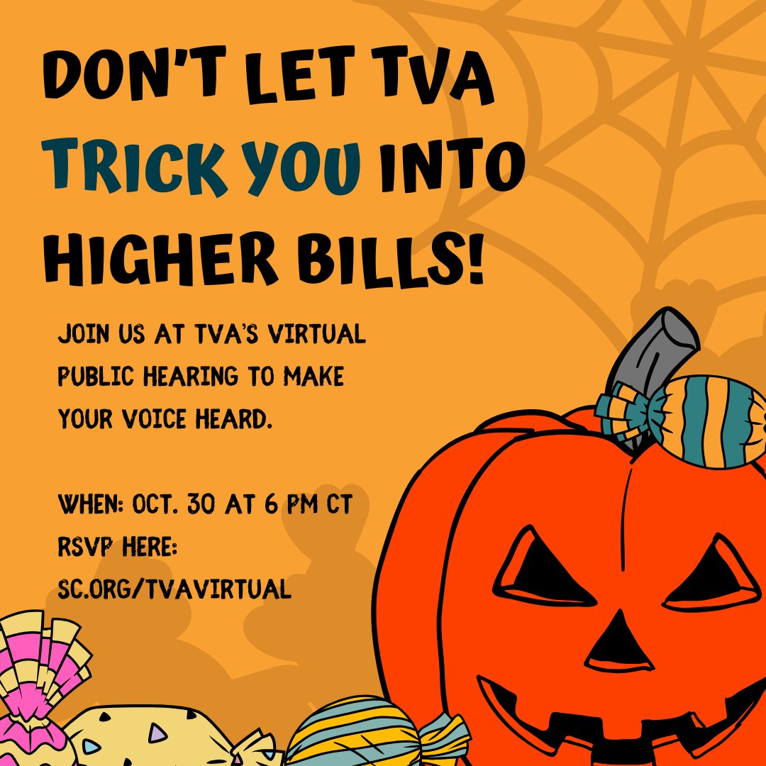 CleanUpTVA's tweet image. TVA's methane gas plans are definitely more trick than treat! Join the IRP Virtual Open House tonight at 6pm CT (register at loom.ly/4h046dM) to let TVA know that what they are offering is rotten. #PassOnGas #CleanUpTVA