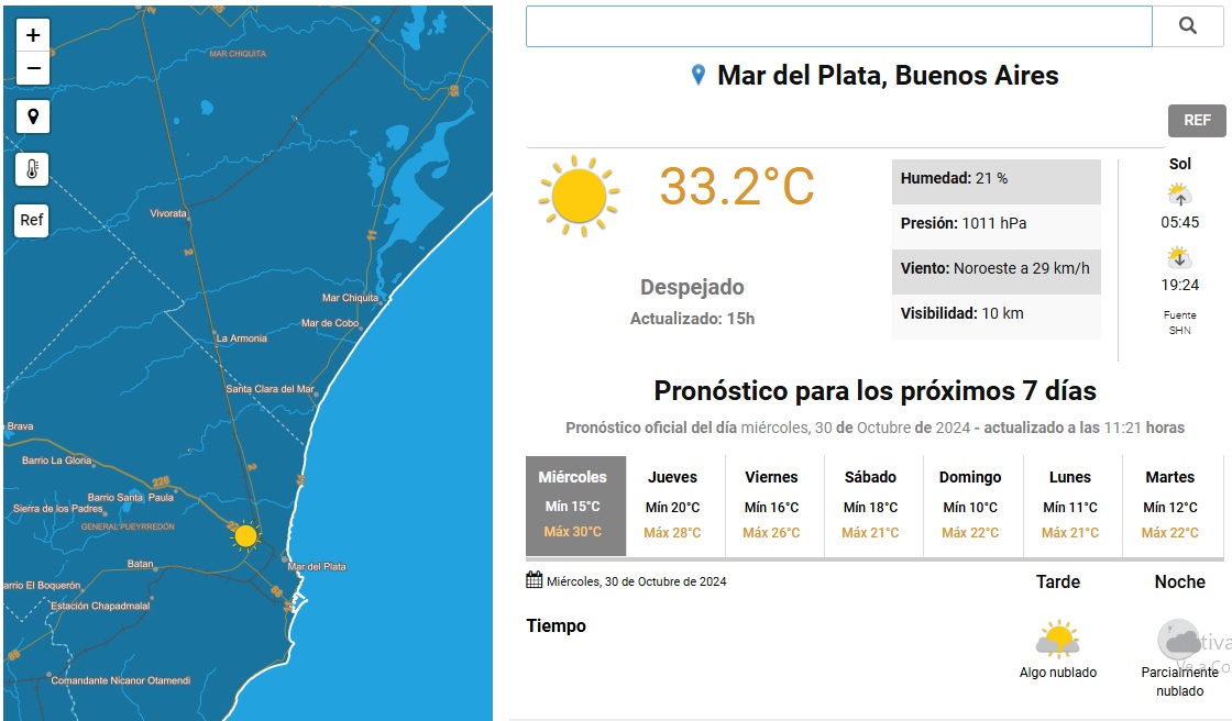 Ahora #mardeplata 33 grados 2 décimas. Una temperatura de pleno enero, el 30 de octubre,