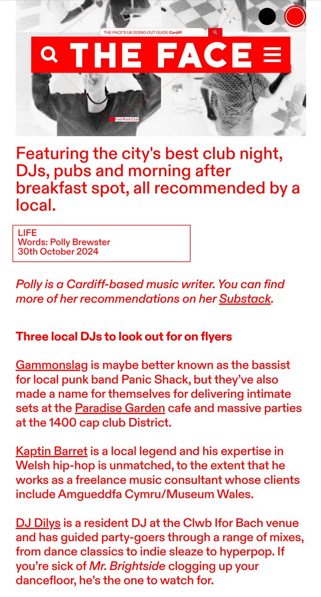 Chuffed i gael mensh yn <a href="/TheFaceMagazine/">THE FACE</a> am DJo yn <a href="/ClwbIforBach/">Clwb Ifor Bach</a>