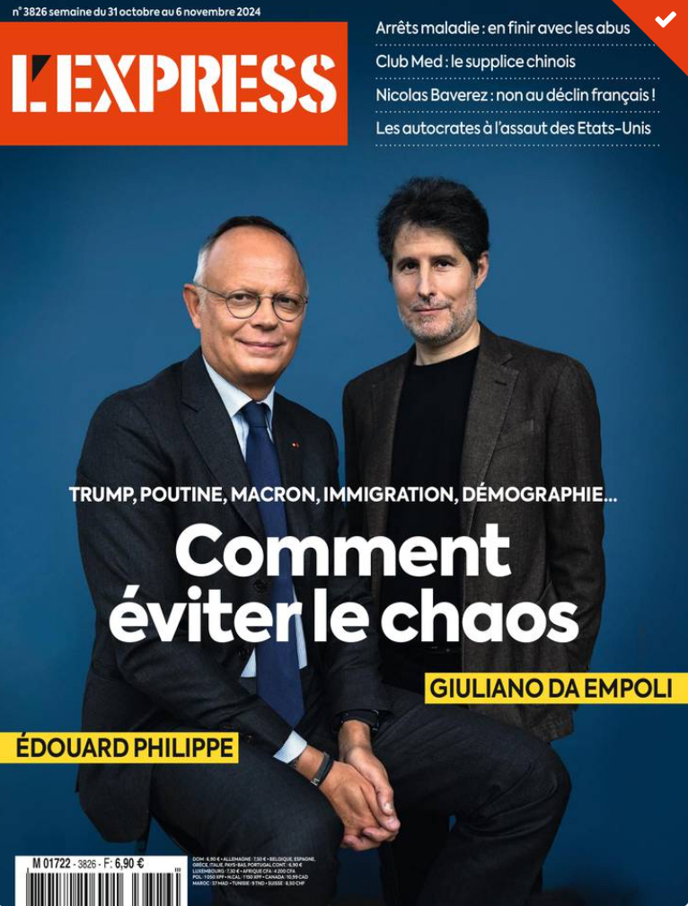 "La suprématie de l'occident, qui a dominé le monde pendant 5 siècles, est peut-être en train de s'achever. Cela se traduit par des interrogations sur la démocratie" <a href="/EPhilippe_LH/">Edouard Philippe</a> 
A retrouver dans <a href="/LEXPRESS/">L'Express</a>  avec <a href="/giulianode/">giuliano da empoli</a> 
#crisepol #immigration #ukraine