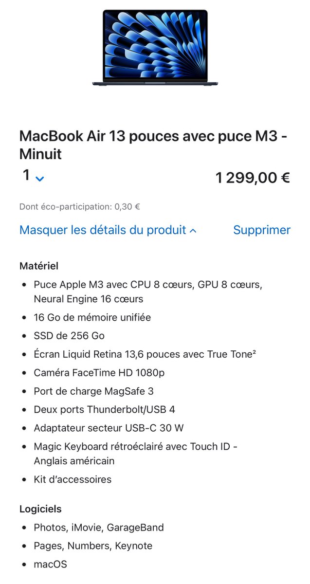 Paul_Colombier's tweet photo. @powl_d De mon point de vue, le MacBook Air 13 est maintenant le meilleur rapport qualité/prix pour un étudiant. 
M3 / 16Go et 256Go de stockage suffisent pour pas mal de secteur d’étude pour 1 299€. https://t.co/bu3avjC8Ju