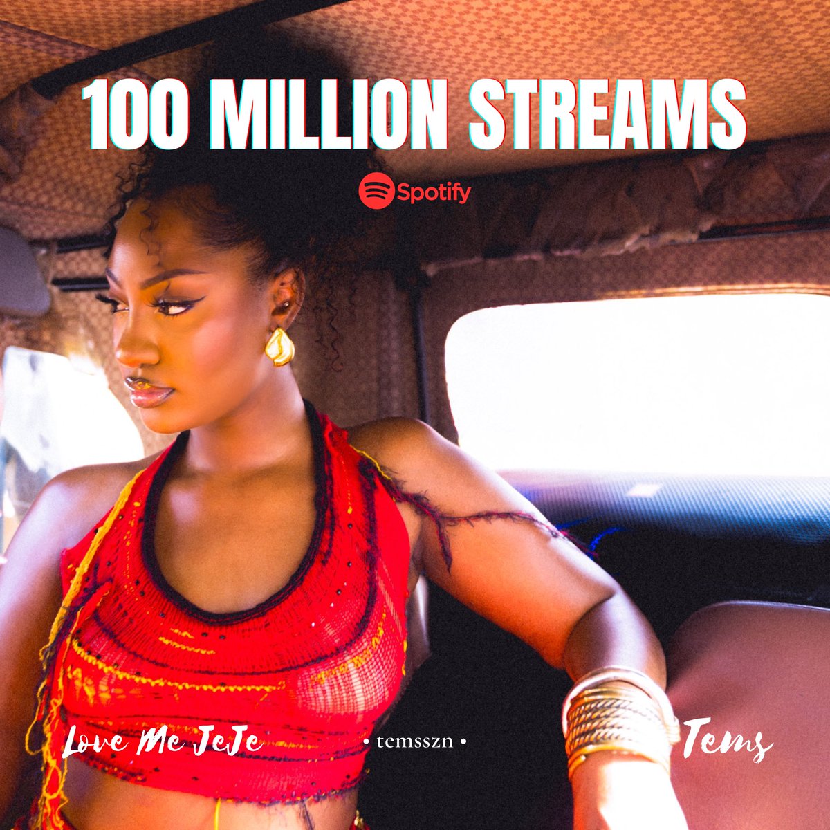 👑 TEMS IS HER 🕊️

“Love Me JeJe” has Surpassed 100 Million Streams on Spotify !

— It’s her 9th Song to hit this milestone ❤️‍🔥