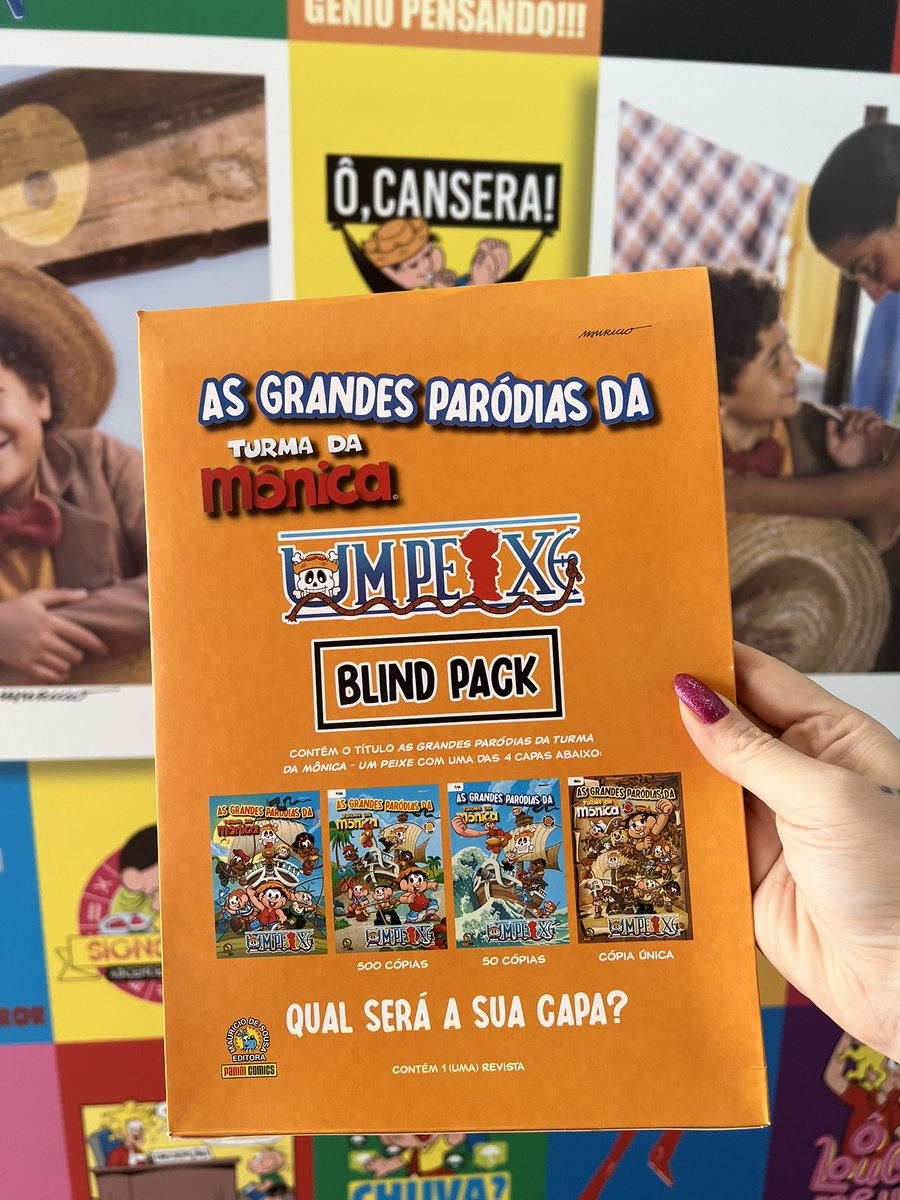 TurmadaMonica's tweet photo. Você sabia que a paródia "Um Peixe" foi lançada em edição blind pack, com quatro capas diferentes? 🤩 Além disso, apenas uma delas é uma capa exclusiva! Tô curiosa para saber se o sortudo que conseguiu essa edição está por aqui. 👀 https://t.co/IqhS5NYmMC