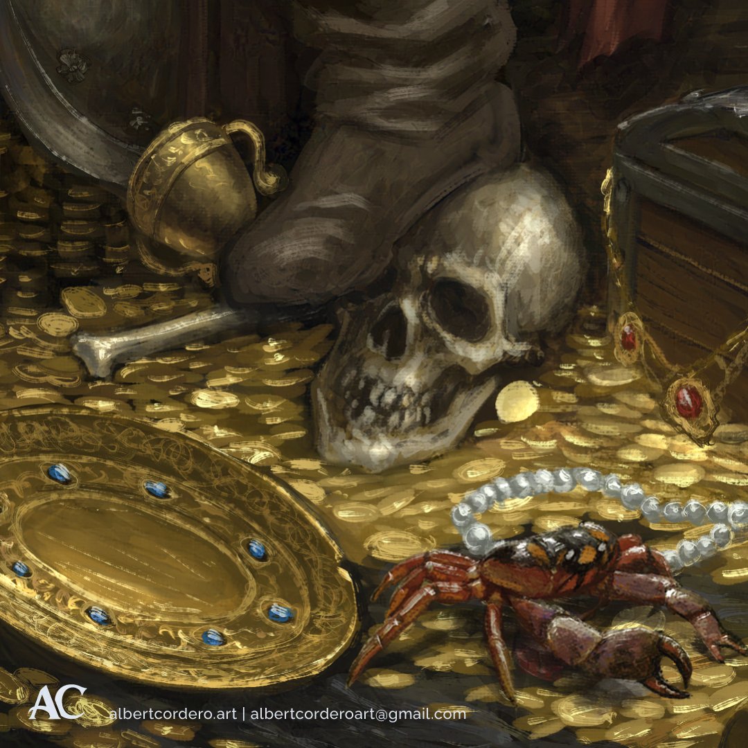 Here are a couple close-up details for this illustration

#pirate #fantasyart #piratetreasure