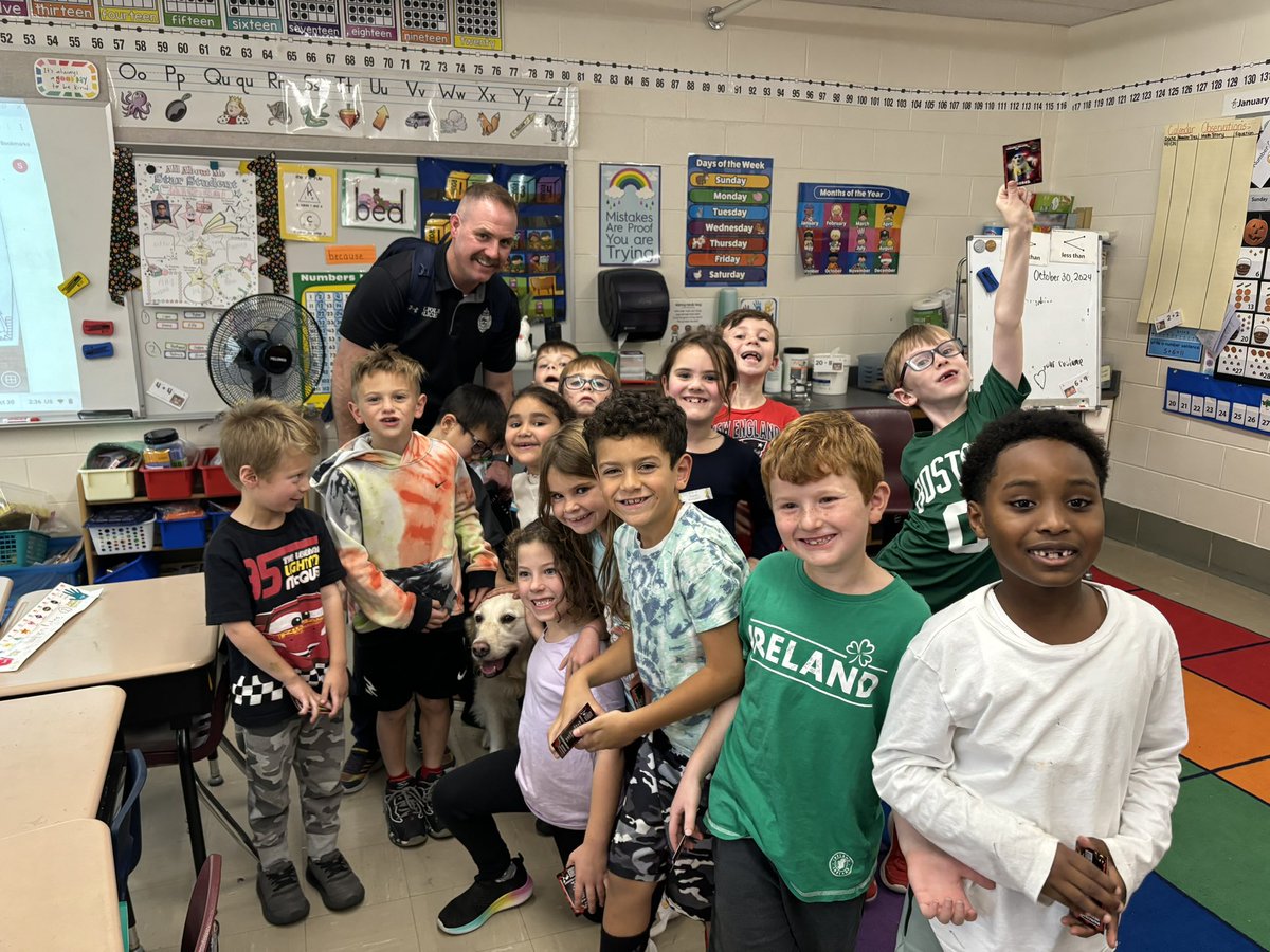 Thank you to our fine Walpole Officers and of course Rebel for a fun Halloween trick-or-treating safety talk. 
<a href="/PublicWalpole/">WalpolePublicSchools</a> @WalpolePol