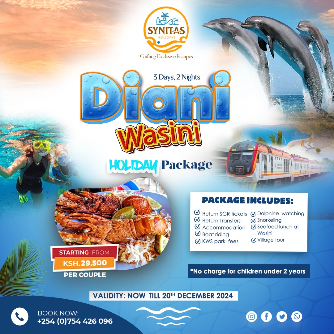 🌊🌴 Escape to paradise with our exclusive Diani &amp; Wasini Holiday Package!

Enjoy 3 unforgettable days 2 nights filled with adventure, relaxation + scenic beauty. 

📲 Book now: +254 (0) 754 426 096

#Diani #Wasini #HolidayPackages #TembeaKenya🇰🇪