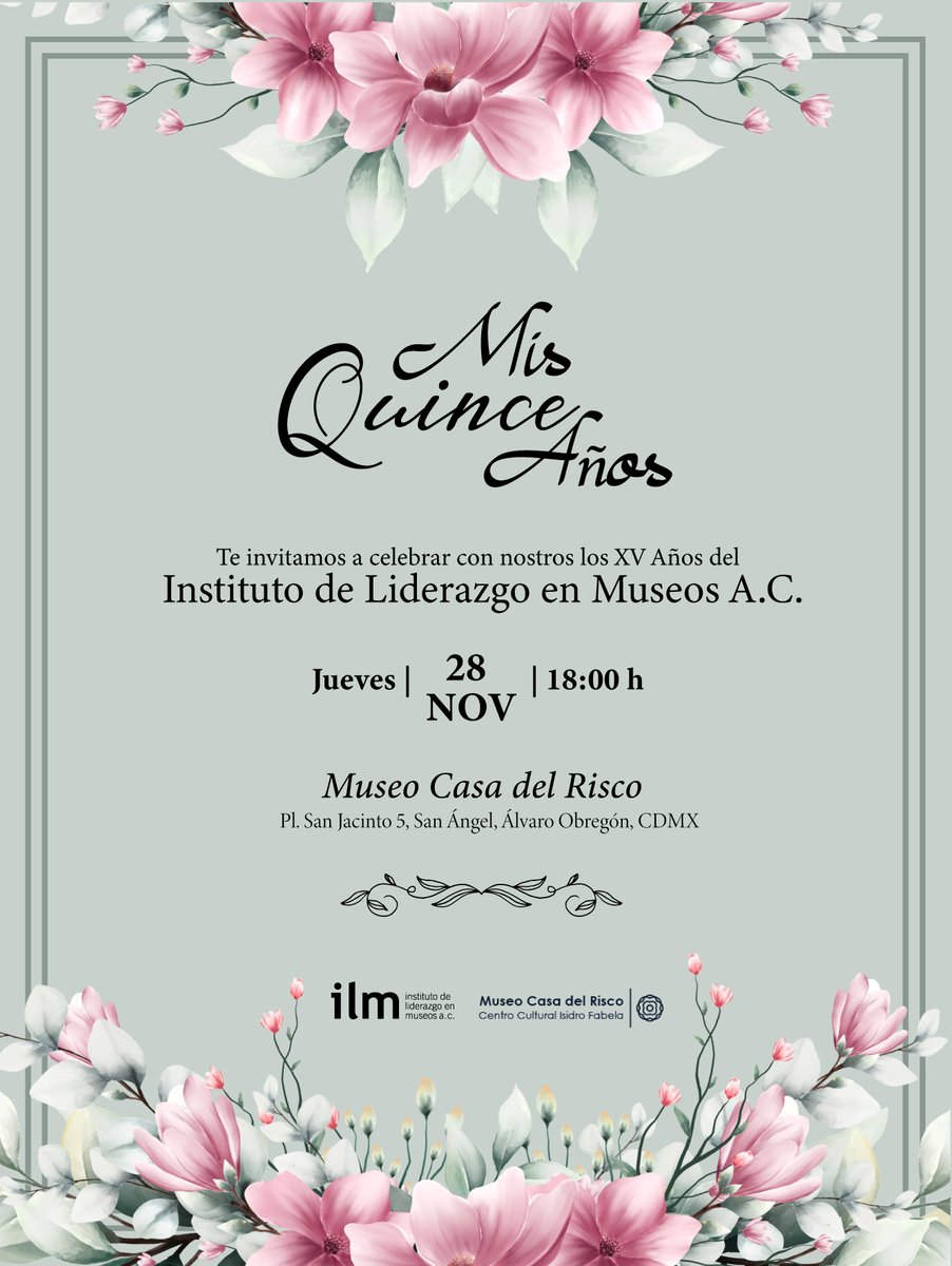 📅APARTA LA FECHA📅
Tú que has sido parte de los programas de profesionalización que ofrece el ILM, ¡¡¡Ven a celebrar los primeros XV años!!!

Registra tu asistencia a la celebración antes del 10 de noviembre del 2024, en sl siguiente link
docs.google.com/forms/d/e/1FAI…