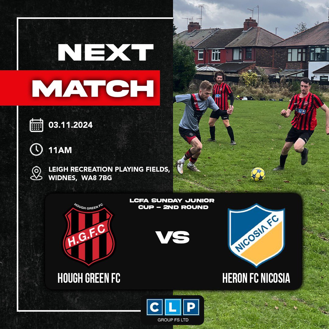Hough Green FC (@houghgreenfc) on Twitter photo Huge game this weekend as we take on current holders of LCFA Sunday Junior Cup <a href="/NicosiaFC2020/">Nicosia FC</a> at home 🔴⚫️⚽️ Huge game this weekend as we take on current holders of LCFA Sunday Junior Cup <a href="/NicosiaFC2020/">Nicosia FC</a> at home 🔴⚫️⚽️