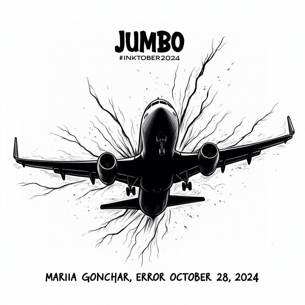 mariia_gonchar's tweet photo. JUMBO Reveal! Day 30, and this one is all about going BIG. A bold ink tribute to a colossal theme, thanks to #FluxModel. Missed it on October 28 before but no problem, today’s journey is sky-high! #inktober2024 #inktober #inktober2024jumbo https://t.co/5a9O9t9sGX