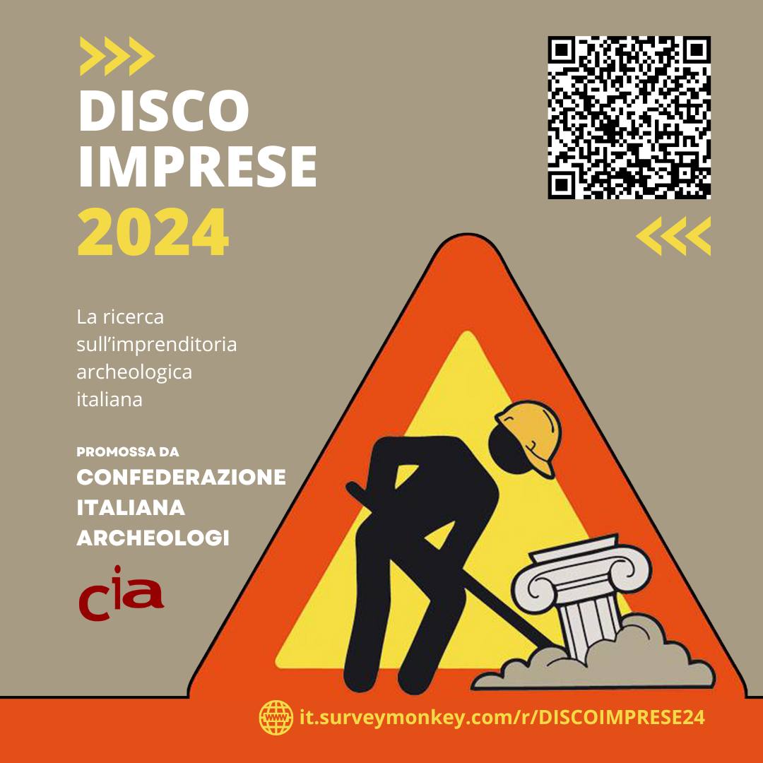 📷📷𝗗𝗜𝗦𝗖𝗢 𝗜𝗠𝗣𝗥𝗘𝗦𝗘𝟮𝟰📷📷
Dopo aver fotografato la realtà che vivono i singoli archeologi tramite DISCO24, la CIA ha preparato 𝗗𝗜𝗦𝗖𝗢 𝗜𝗠𝗣𝗥𝗘𝗦𝗘𝟮𝟰, un questionario ANONIMO rivolto alle imprese che si occupano di archeologia sotto qualsiasi forma giuridica