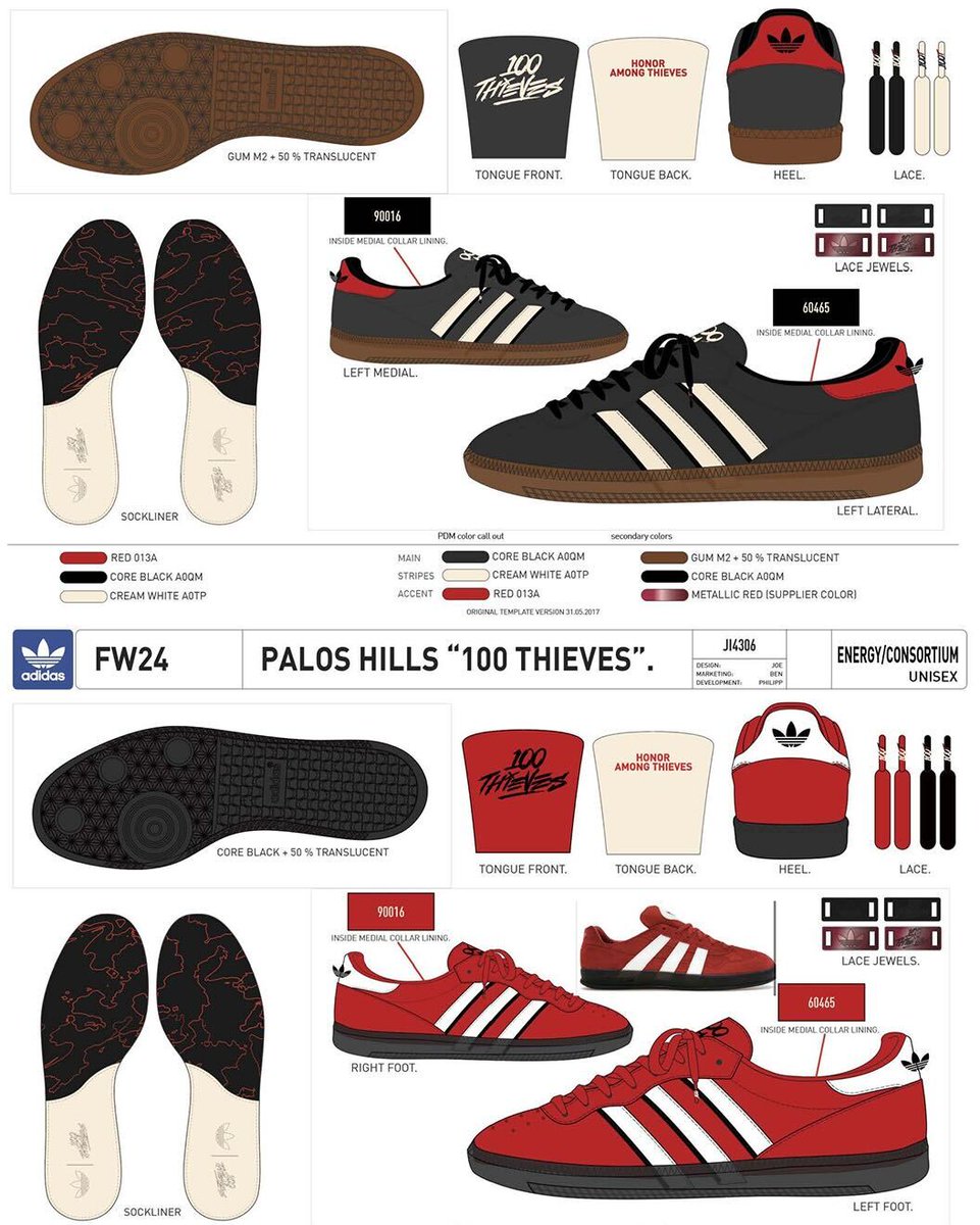 100Thieves's tweet photo. Introducing the 100 Thieves ‘Palos Hills’ adidas Originals Sneaker. A brand new silhouette specially crafted for 100 Thieves using different elements of our favorite adidas Originals archive sneakers. ⁠
⁠
The name ‘Palos Hills’ pays homage to @Nadeshot’s hometown just outside of Chicago. The sneaker features 100 Thieves easter eggs inside and out tying the history of both brands together. ⁠