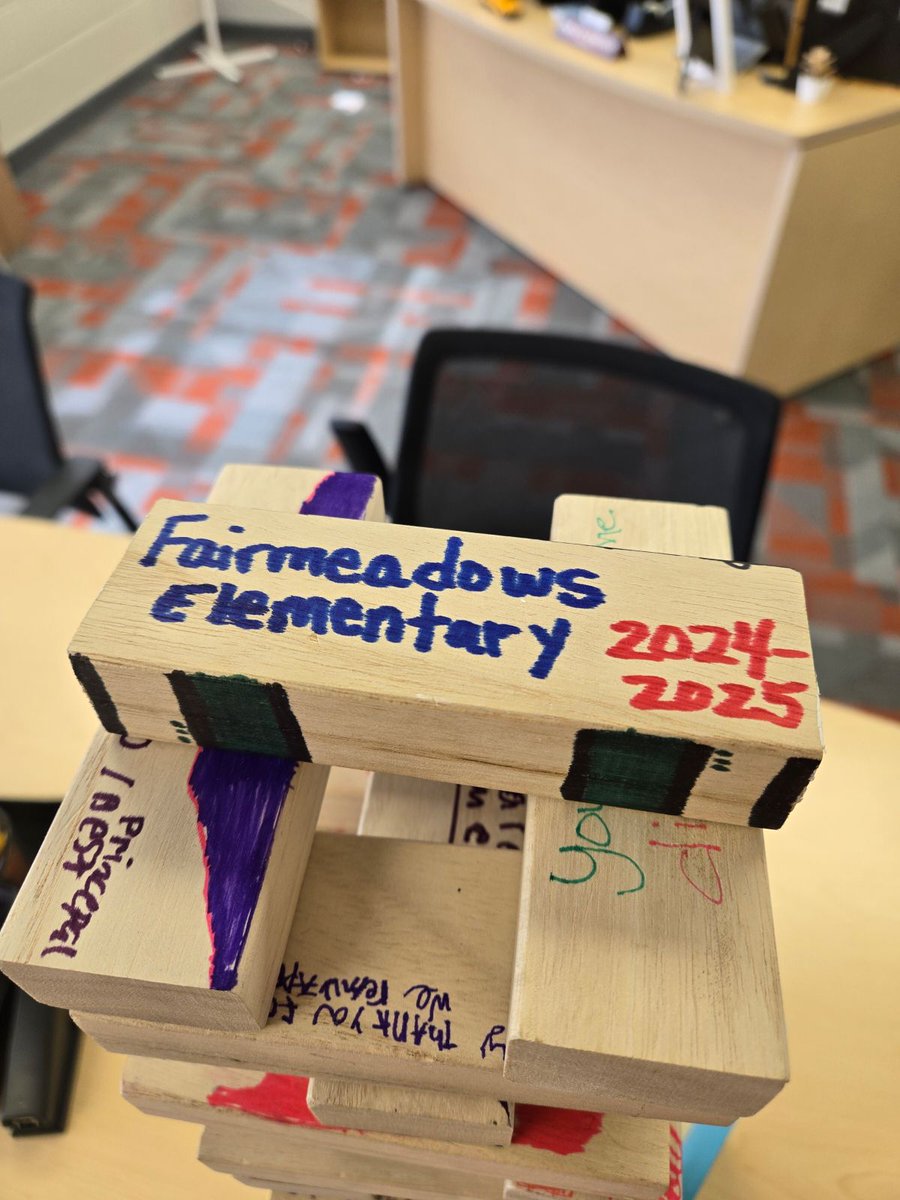📚🎉 Our 4th-grade students and front office staff celebrated the amazing Mr. Orozco by signing &amp; decorating a Jenga brick just for him! 🧱✨
Mr. Orozco, we know you're always up to the challenge and will never let us "fall" or "tumble" –  you keep our school standing tall! 💪👏