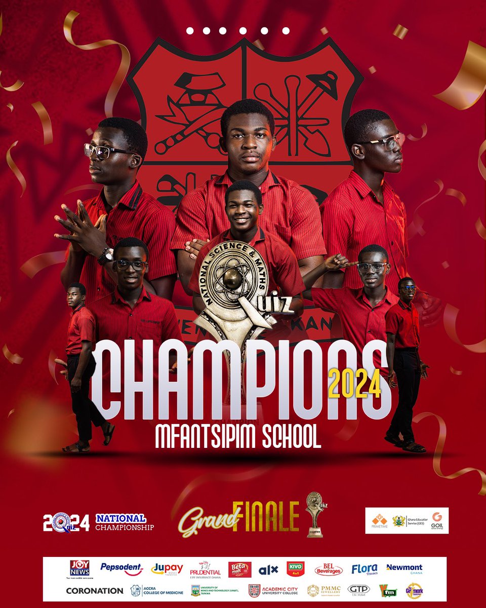 NSMQGhana's tweet image. MFANTSIPIM SCHOOL! 🔴⚫️🔴⚫️
2024 National Science & Maths Quiz Champions!
#NSMQ2024 #NSMQGrandFinale #Primetime
