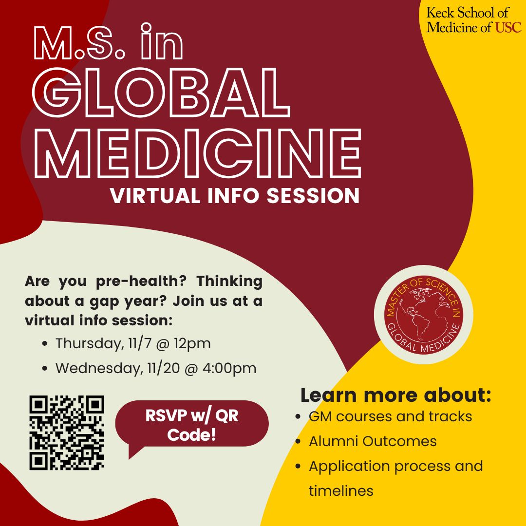 USCGlobalMed's tweet photo. Thinking about earning your M.S. in Global Medicine degree? Learn more at an upcoming virtual info session! RSVP link in BIO or Scan the QR Code!
#GlobalHealth #PublicHealth #KeckSchoolOfMedicine #USC #GlobalMedicine #PreMed #PreHealth #PreDental #PrePA https://t.co/aH1MiQEC47