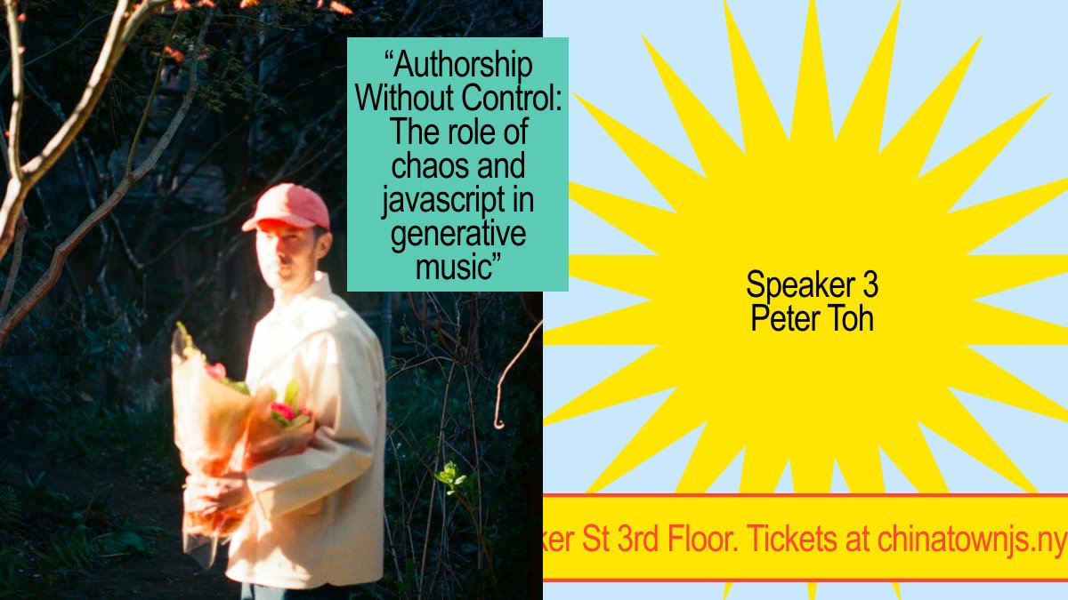 Sanctuary Computer (@sanctucompu) on Twitter photo November's ChinatownJS will feature 3 talks on topics related to sound.
We're excited to welcome taehee, Niko Lazaris, & Peter Toh to the stage at <a href="/index_space_org/">Index</a>, along with <a href="/brooklyn_js/">BrooklynJS</a> & <a href="/jerseyscriptusa/">JerseyScript</a> founders <a href="/jedschmidt/">Jed Schmidt</a> & Jenn Schiffer!
Ltd tix→lu.ma/fv7iqo1w November's ChinatownJS will feature 3 talks on topics related to sound.
We're excited to welcome taehee, Niko Lazaris, & Peter Toh to the stage at <a href="/index_space_org/">Index</a>, along with <a href="/brooklyn_js/">BrooklynJS</a> & <a href="/jerseyscriptusa/">JerseyScript</a> founders <a href="/jedschmidt/">Jed Schmidt</a> & Jenn Schiffer!
Ltd tix→lu.ma/fv7iqo1w