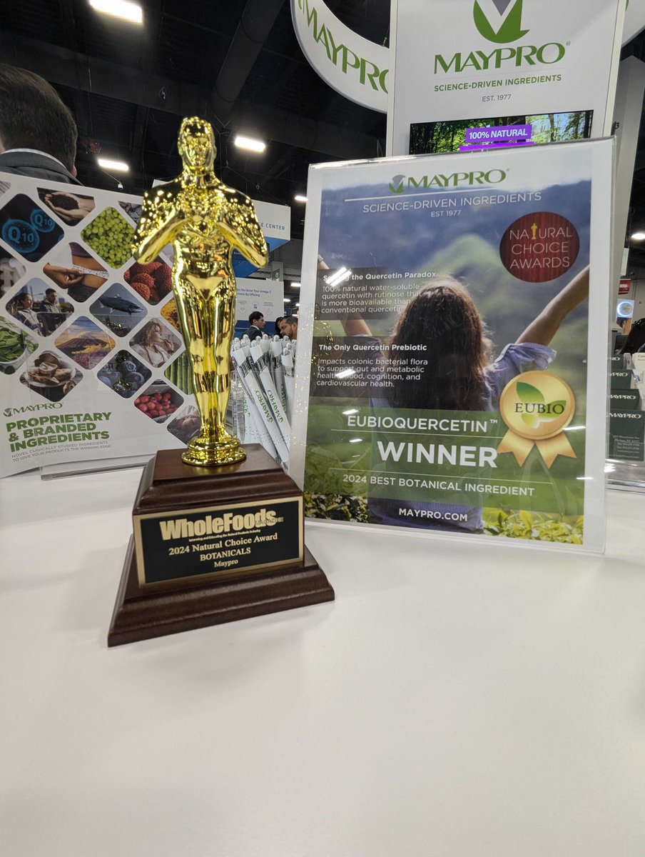 MayproGroup's tweet image. Congratulations to Maypro and Alps Pharmaceutical for winning the Natural Choice Award for Best Botanical Ingredient for EubioQuercetin™. EubioQuercetin™ is perfectly suited for healthy aging, beauty from within, intestinal health and stress-relief formulations

#SupplySideWest