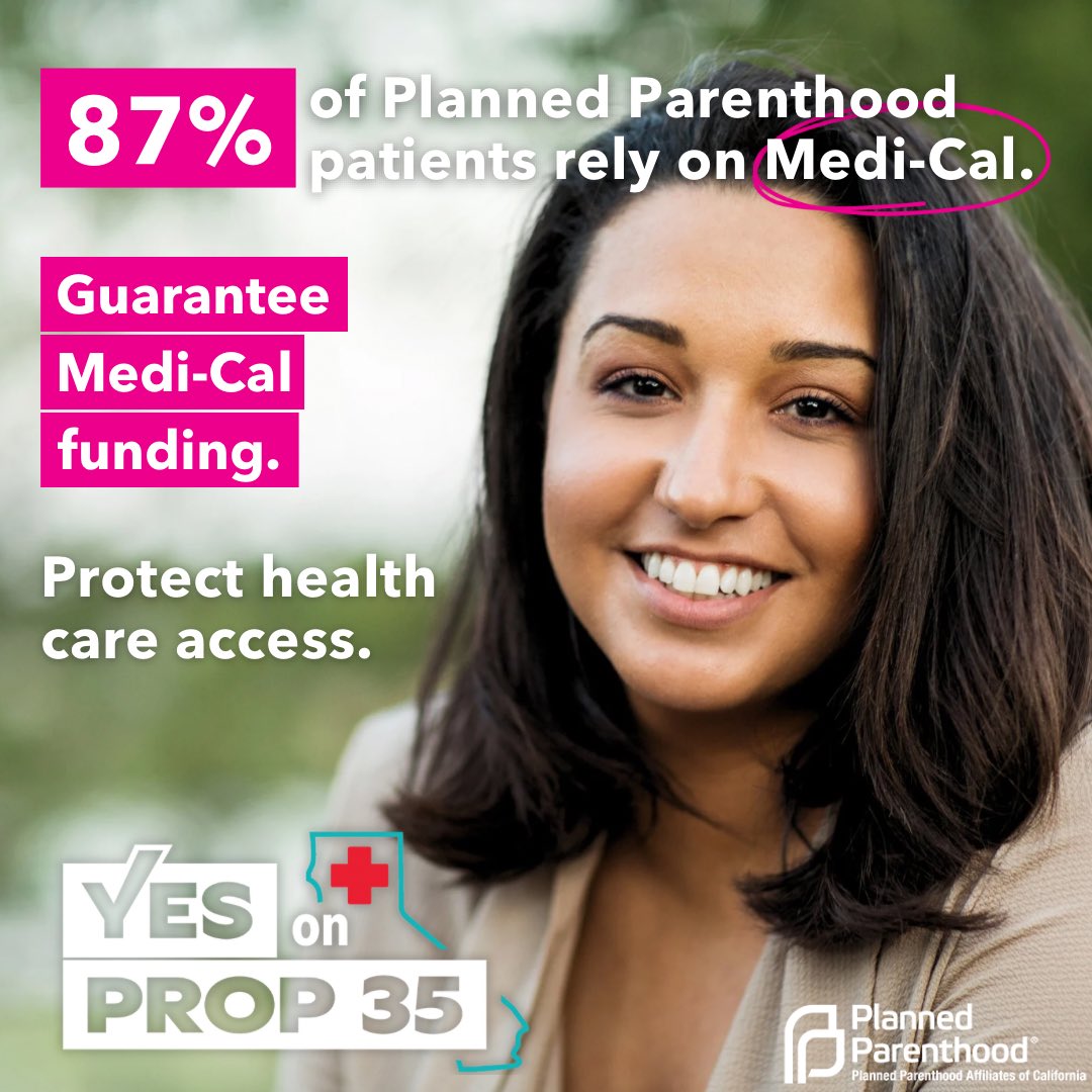 87% of patients who visit Planned Parenthood health centers in CA use Medi-Cal. 

Secure, dedicated Medi-Cal funding is critical to Planned Parenthood patients and their ability to access care.

Protect health care access for CA’s most vulnerable patients by voting #Yeson35.