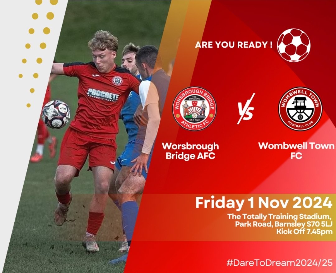 Worsbrough Bridge AFC (@worsbroughbfc) on Twitter photo Just 48 hours to go
Join us on Friday night at The Totally Training Stadium as we welcome <a href="/wombwelltownfc/">Wombwell Town FC</a>
YOUR football fix for £5 - should be a cracking Barnsley Derby !
#BackTheBriggers Just 48 hours to go
Join us on Friday night at The Totally Training Stadium as we welcome <a href="/wombwelltownfc/">Wombwell Town FC</a>
YOUR football fix for £5 - should be a cracking Barnsley Derby !
#BackTheBriggers