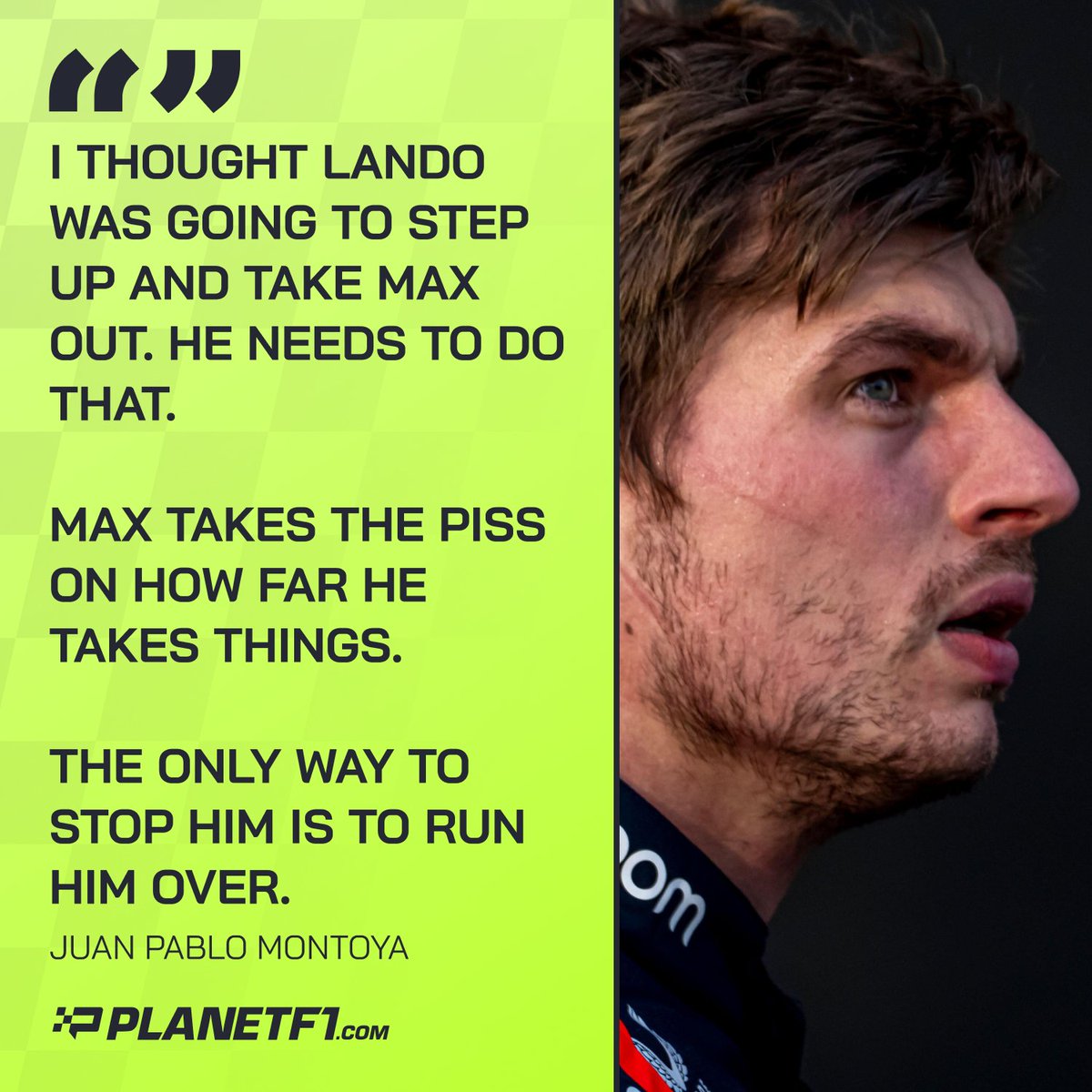 Planet_F1's tweet image. "Lando has way too much respect for him."

Juan Pablo Montoya on Verstappen vs Norris: planetf1.com/news/lando-nor…