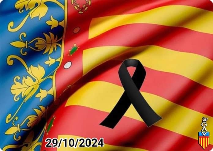 GAValencianista's tweet photo. 🏴El poble valencià està de dol.
Tot el nostre recolzament i condol a les persones que han perdut a un ser volgut, com tambe a les afectades materialment per esta catastrofe.
Que en pau descansen les victimes d'esta desgracia.
#dana #riuada #desbordament #EPD https://t.co/JOSSgBVl72