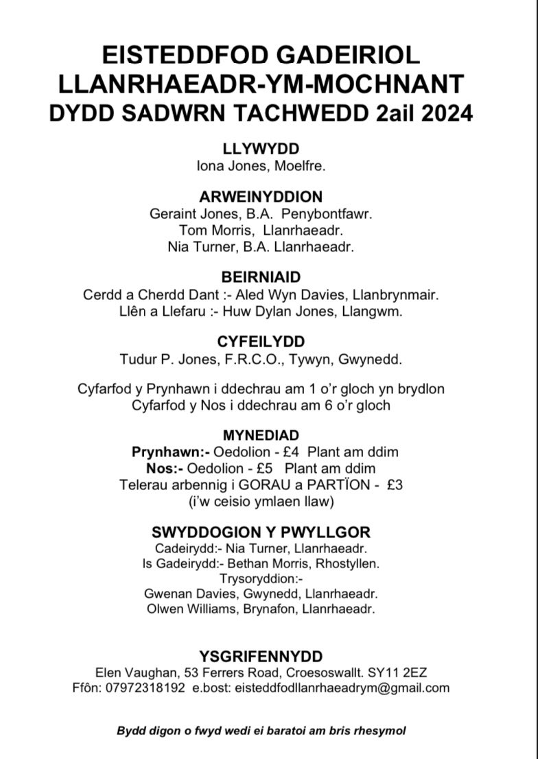 steddfota16's tweet photo. Pob hwyl i eisteddfodau cyntaf mis Tachwedd - Eisteddfod @LlanrhaeadrYM ac Eisteddfod @CFfICymru.
Cofiwch gefnogi! 🎶🎤🎭🎺✏️🕺🏼🏴 #cystadlu #cefnogi #steddfota https://t.co/KVognk5v6c