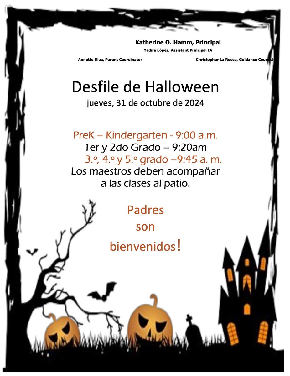 We are having our annual Halloween Parade tomorrow🎃! Parents... you are welcome! ¡Estamos teniendo nuestro desfile anual de Halloween manana! Padres 🎃... ¡Bienvenido!