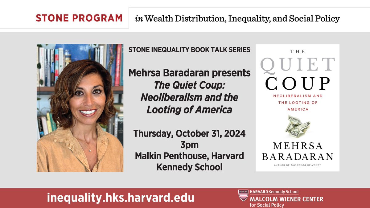 Harvard Inequality | HKS Stone Program (@inequalityhks) on Twitter photo Join us at 3pm tomorrow, Oct 31, to hear <a href="/MehrsaBaradaran/">Mehrsa Baradaran</a> discuss her latest book in the Stone Inequality Book Talk Series at HKS. More info: inequality.hks.harvard.edu/event/stone-in… Join us at 3pm tomorrow, Oct 31, to hear <a href="/MehrsaBaradaran/">Mehrsa Baradaran</a> discuss her latest book in the Stone Inequality Book Talk Series at HKS. More info: inequality.hks.harvard.edu/event/stone-in…