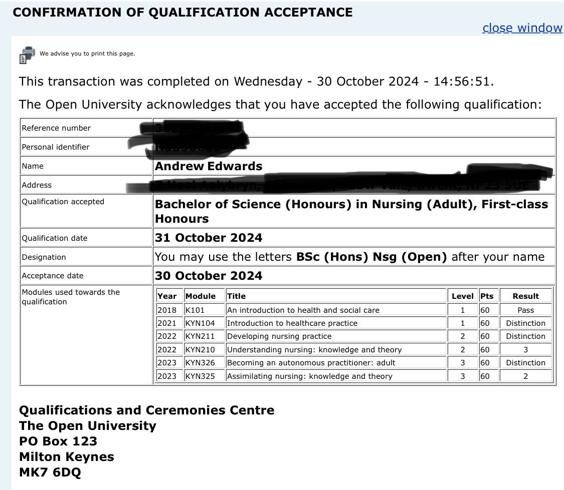 HFeddieHF's tweet image. From no GCSEs to Bachelor of Science (Honours) in Nursing (Adult) First-Class Honours.
#nursing #openuniversity #degree #adultnurse #scrubnurse
