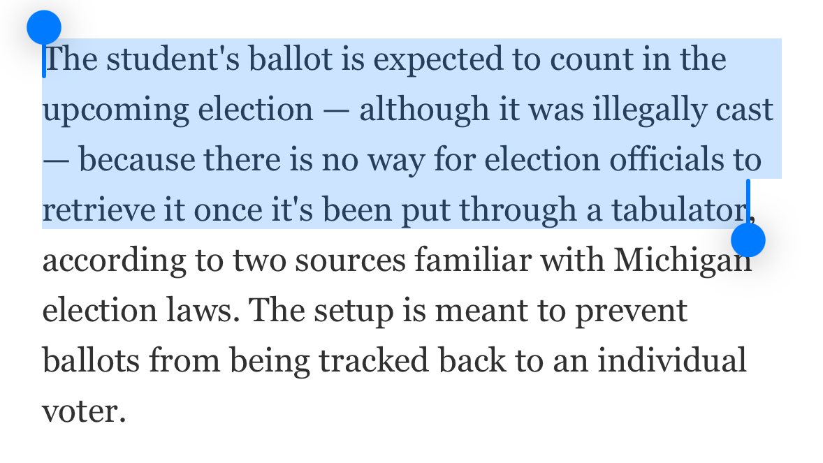 SonofHas's tweet photo. This is nuts 

A Chinese student—who isn’t a U.S. citizen—was caught illegally voting in Michigan

But his vote WILL count because there’s no mechanism for officials to retrieve ballots after they’ve been illegally cast https://t.co/Yvz85Gy1KL
