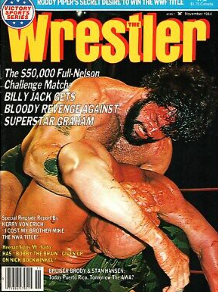 Wrestle40's tweet photo. 🦃 Wrestling Magazines - November 1984

🟦 Pro Wrestling Illustrated (@OfficialPWI) - @_SgtSlaughter
🟥 Inside Wrestling - Dusty Rhodes
🟨 The Wrestler - Billy Jack  Haynes
⬜️ Wrestling Revue - Billy Jack Haynes &amp; Kerry Von Erich https://t.co/2e9JRh9JM0