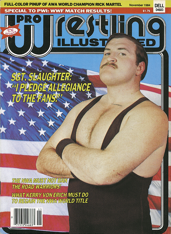 Wrestle40's tweet photo. 🦃 Wrestling Magazines - November 1984

🟦 Pro Wrestling Illustrated (@OfficialPWI) - @_SgtSlaughter
🟥 Inside Wrestling - Dusty Rhodes
🟨 The Wrestler - Billy Jack  Haynes
⬜️ Wrestling Revue - Billy Jack Haynes &amp; Kerry Von Erich https://t.co/2e9JRh9JM0
