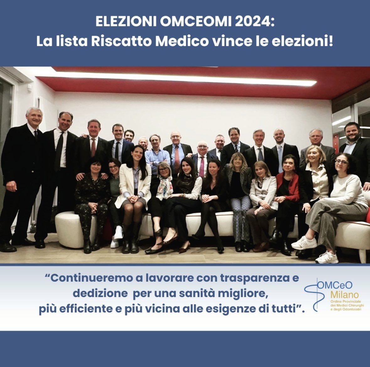 Continueremo il nostro impegno per la sicurezza dei Medici e una sanità migliore
CONSIGLIO DIRETTIVO
• Roberto Carlo Rossi - Presidente 
• ⁠Andrea Senna - Vice Presidente 
• ⁠Ugo Giovanni Tamborini - Segretario
• ⁠Martino Trapani - Tesoriere