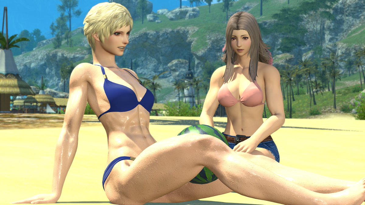 OttolineXIV's tweet photo. Commander Helena doesn't often get leave from her duties in the Temple Knights, so the tropical Costa del Sol is a perfect place to unwind. And Roxanne's eager to welcome her with some traditional beach activities. https://t.co/cprbmEqDq4